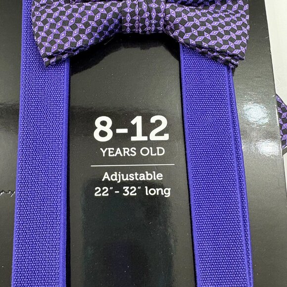 Bow Tie and Suspender Set - Boys SZ- 8-12 Years - NWT - Purple & Black - Picture 3 of 7
